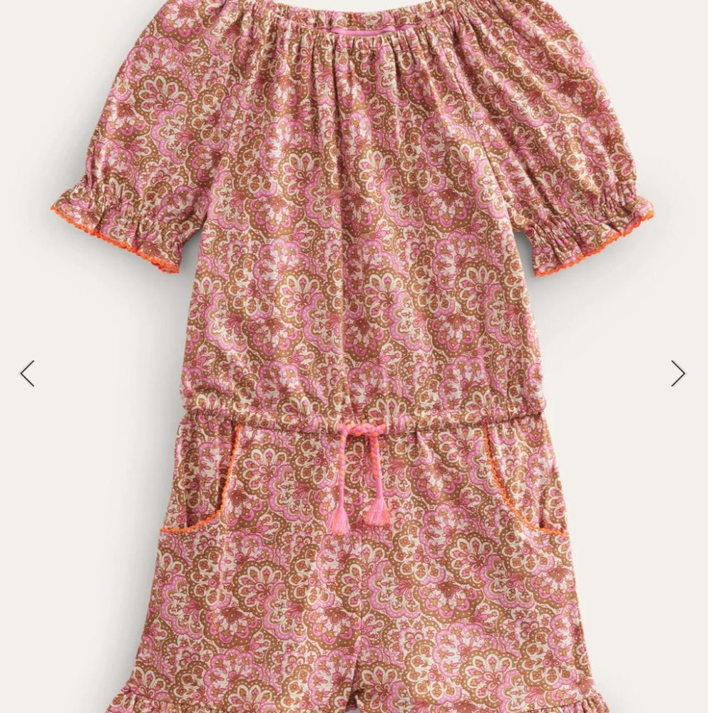 Boden Girls Jersey Romper Pink Blossom Paisley SZ 9-10